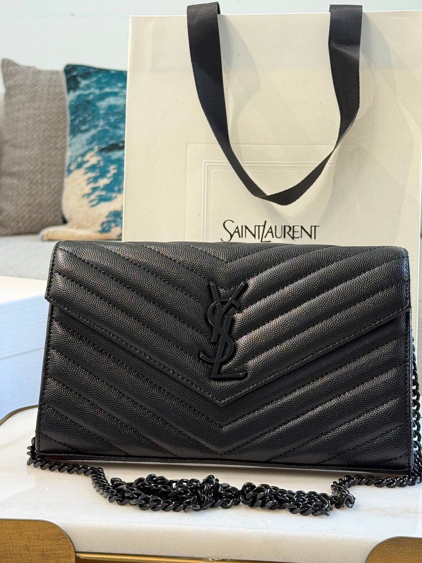YSL Cassandre Wallet on Chain — Black &amp; Black