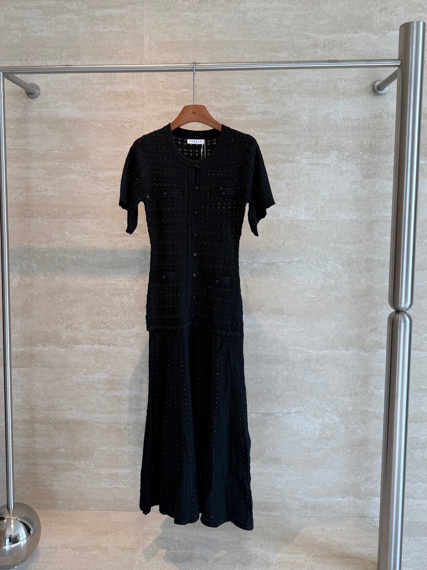 Sandro Paris Crochet-Knit Maxi Dress — Black