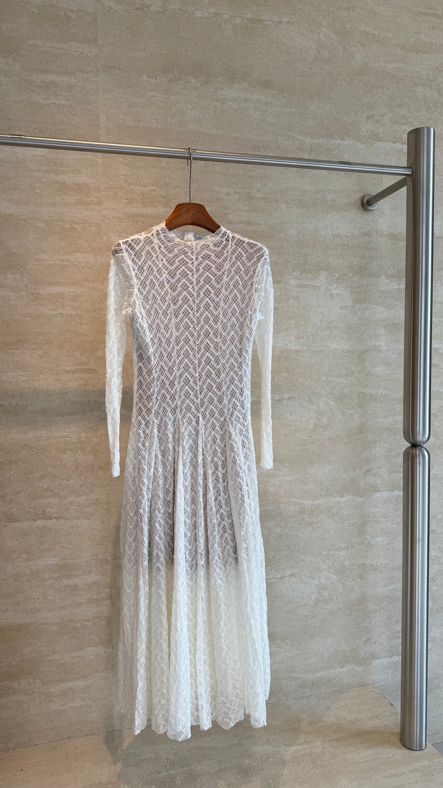 Alaïa Chevron Lace Maxi Dress — White