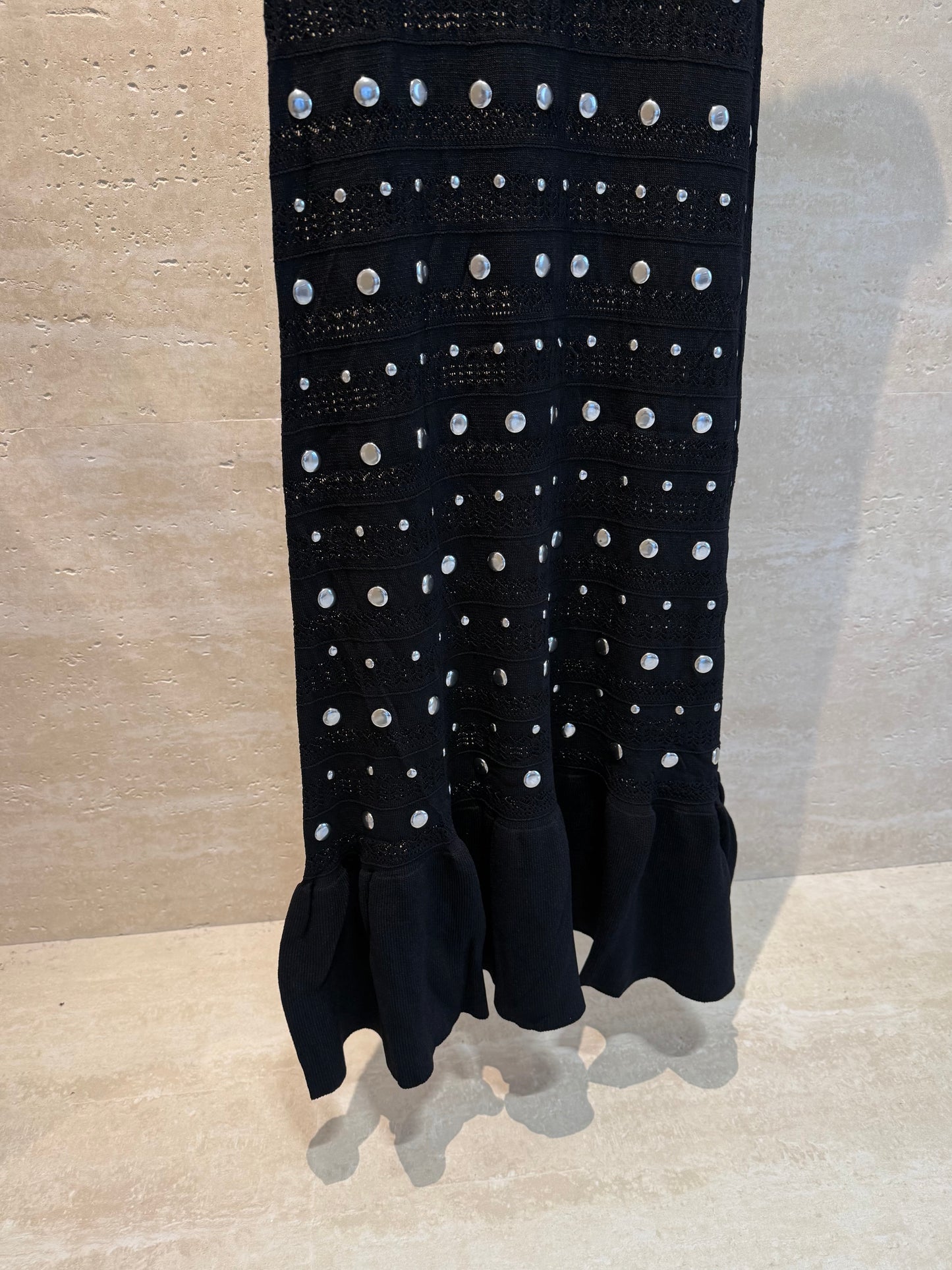 Sandro Paris Studded Knit Maxi Dress — Black
