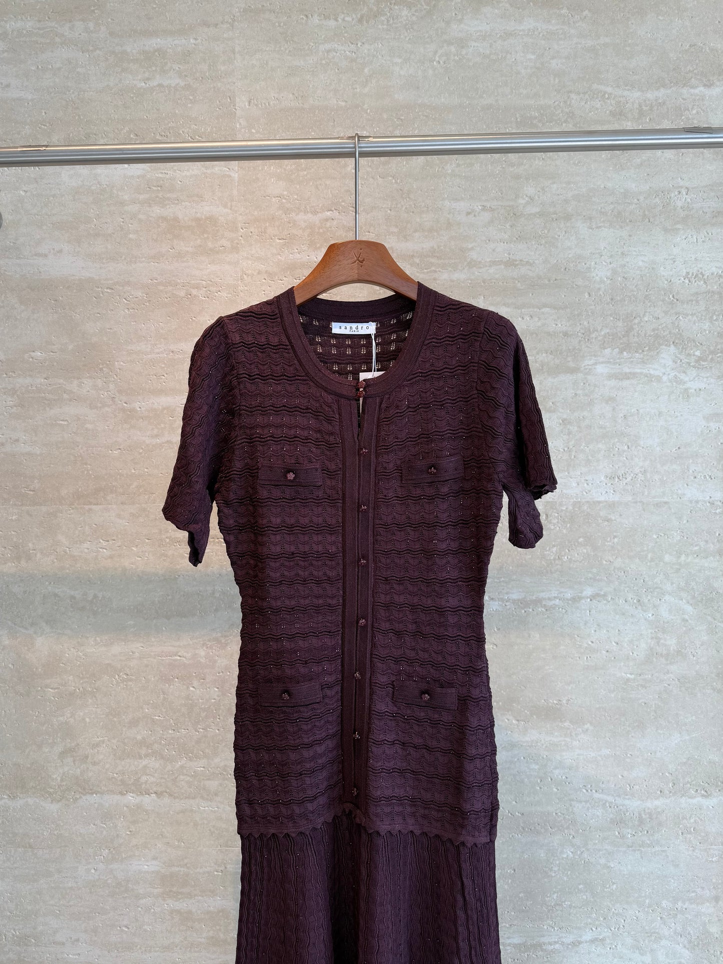 Sandro Paris Crochet-Knit Maxi Dress — Plum