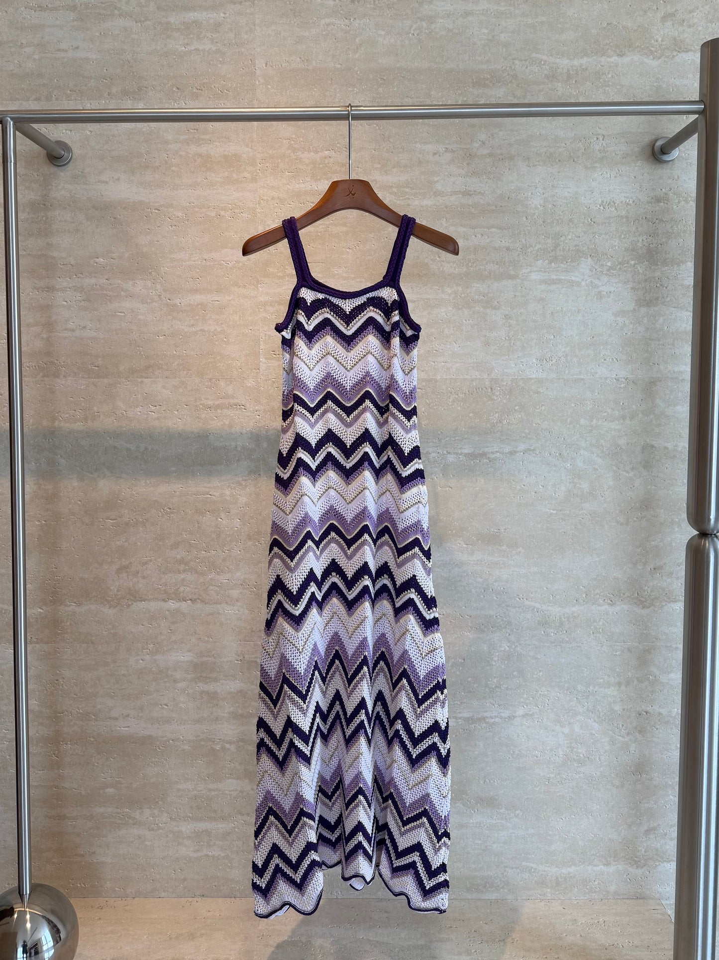 Maje Chevron Crochet Maxi Dress — Purple