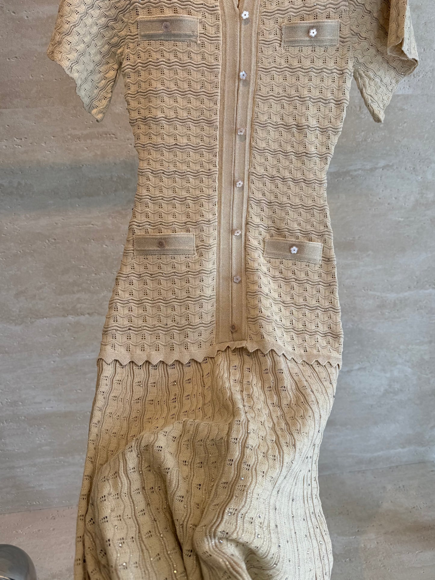 Sandro Paris Crochet-Knit Maxi Dress — Cream