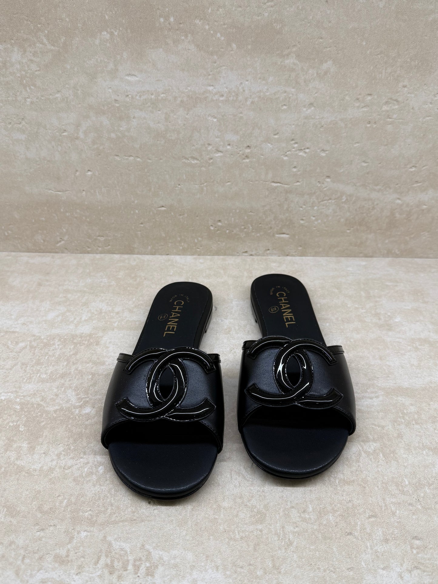 Chanel Mules — Black Patent