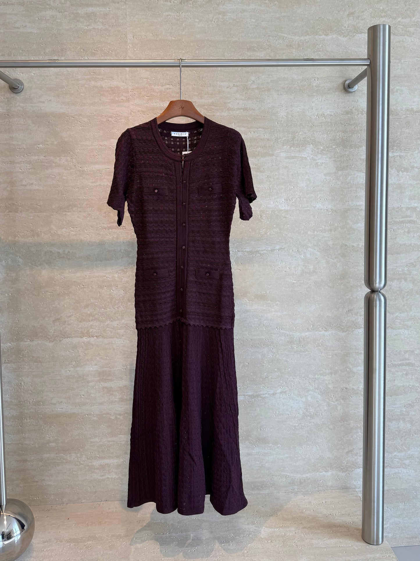 Sandro Paris Crochet-Knit Maxi Dress — Plum