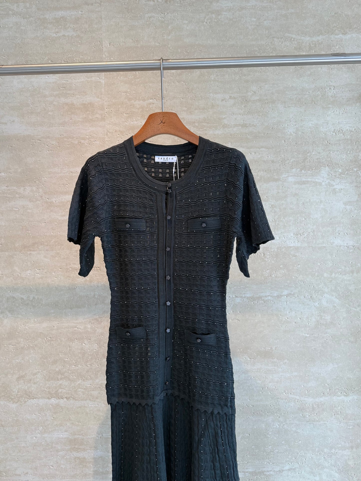 Sandro Paris Crochet-Knit Maxi Dress — Black